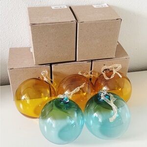 Schoolhouse Handblown Glass Ornaments (Set of 5) Amber & Glacier RETIRED / RARE